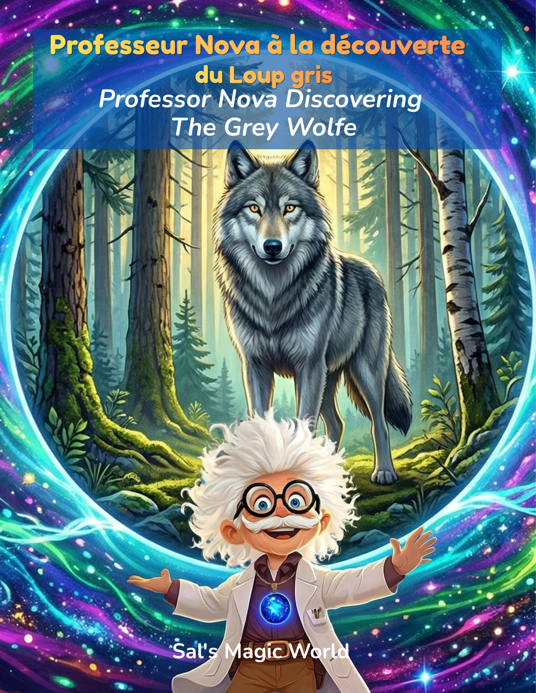 Couverture — Professeur Nova à la découverte du Loup gris - Professor Nova Discovering The Grey Wolfe