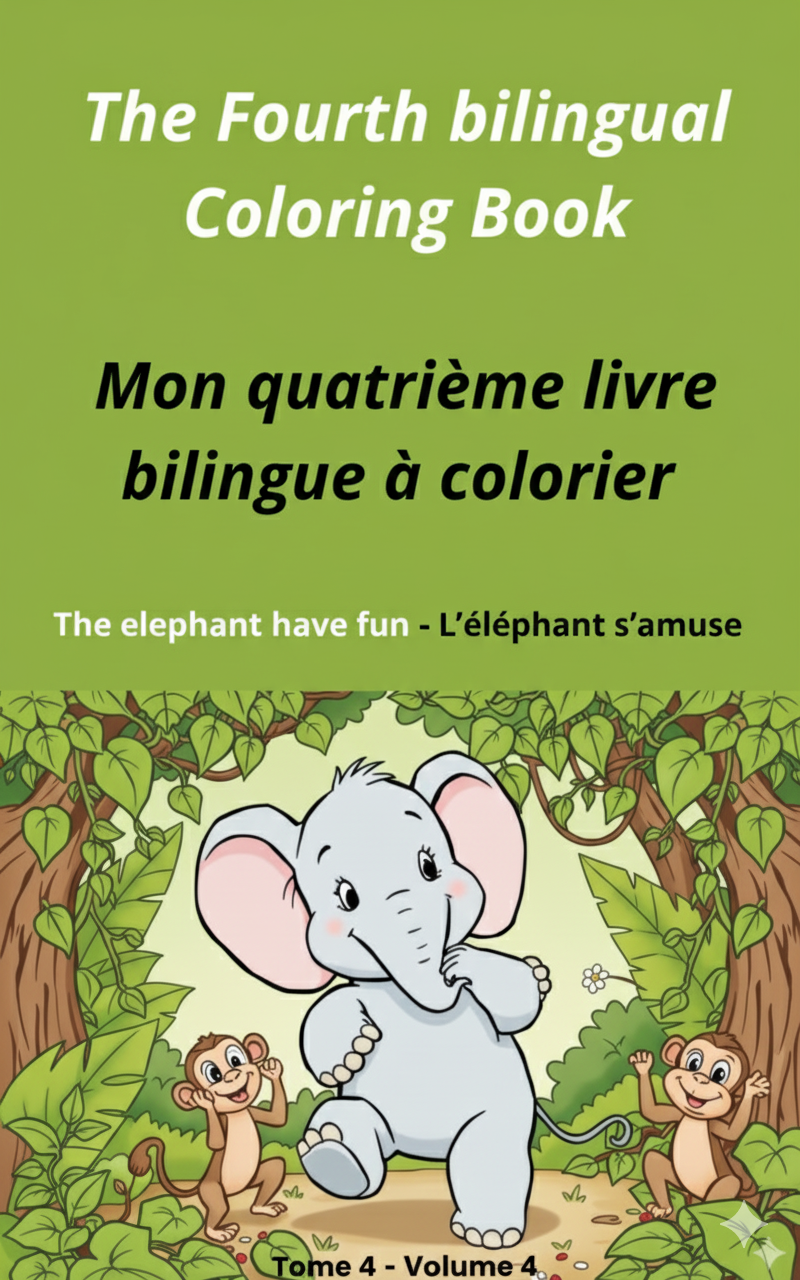 Couverture — Mon quatrième livre bilingue à colorier les éléphants en action - My Fourth Bilingual Coloring Book Elephants in Action